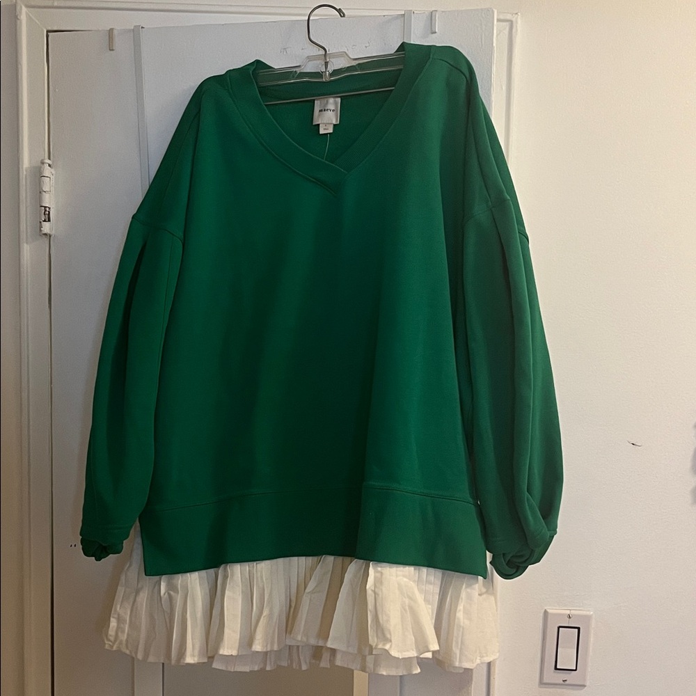 Maeve Green Sweatshirt with White Ruffle Hem